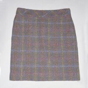 J Crew 100% Wool Gray Tweed Pencil Plaid Vintage Office Work Skirt Size 8